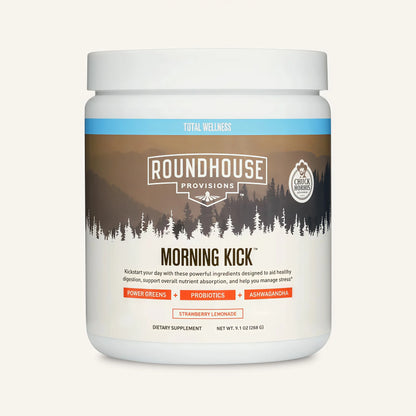 ROUNDHOUSE PROVISION Morning Kick, Zero Sugar Greens Superfood Powder Supplement with Ashwagandha, Collagen, Probiotics, Debloat Drink,  (Strawberry Lemonade) by Chuck Norris